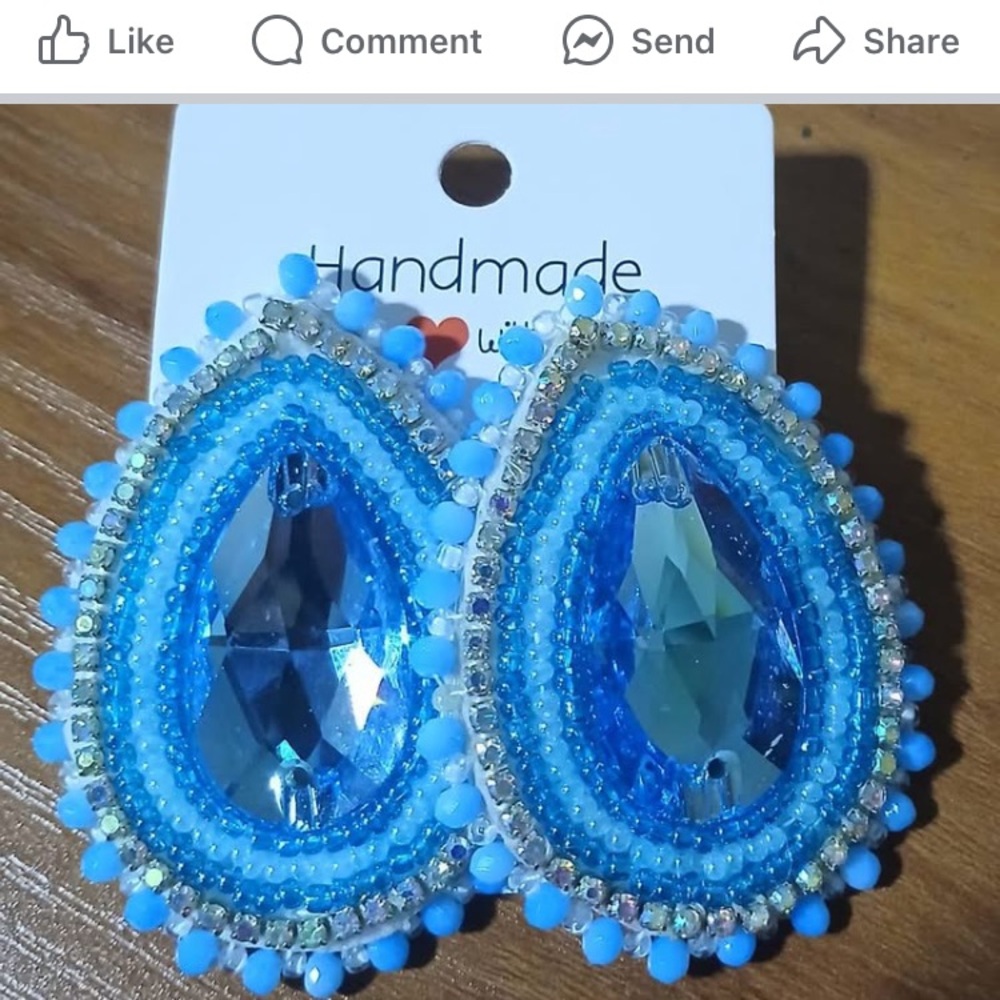 Blue Beaded Teardrop Earrings